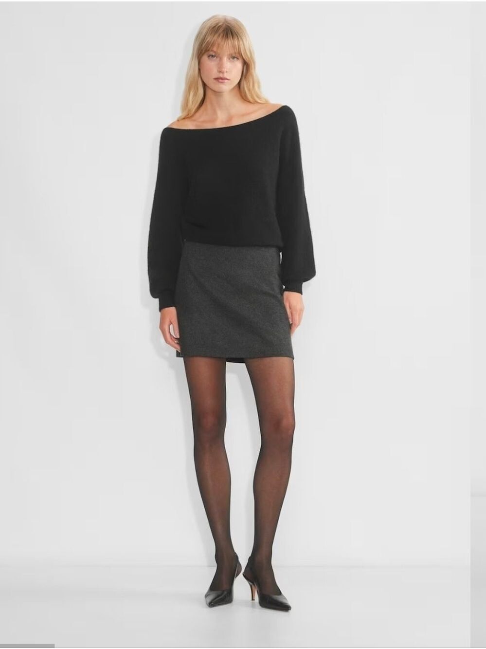 NWOT Wilfred Classic A Line Charcoal Grey Wool Blend Mini Skirt